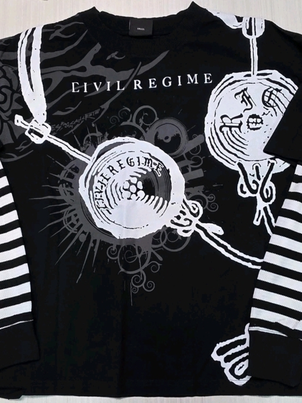 CIVIL REGIME Black Graphic Two-fer Oversized Tee